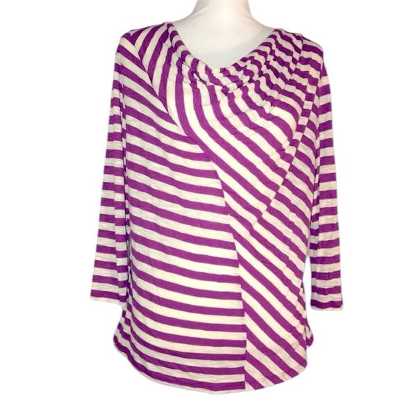 Ellen Tracy purple striped top, large - Picture 1 of 8